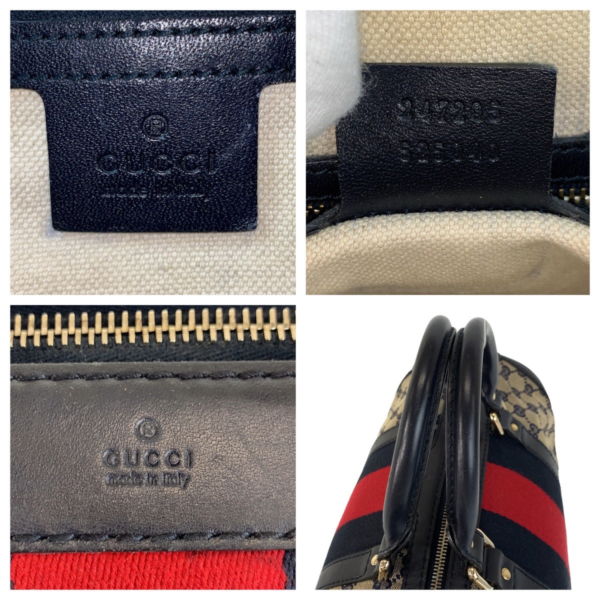 17050
GUCCI グッチ シェリーライン グレー ネイビー ゴールド金具 GGキャンバス / レザー 247205 ハンドバッグ ボストンバッグ ショルダーバッグ 2way レディース AB73