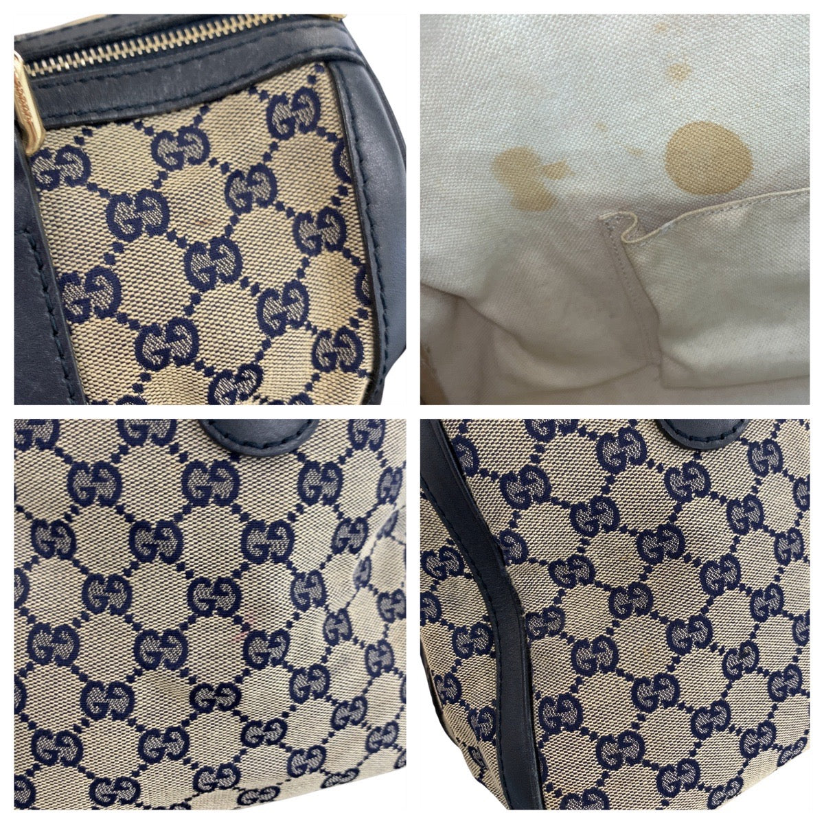 17050
GUCCI グッチ シェリーライン グレー ネイビー ゴールド金具 GGキャンバス / レザー 247205 ハンドバッグ ボストンバッグ ショルダーバッグ 2way レディース AB73