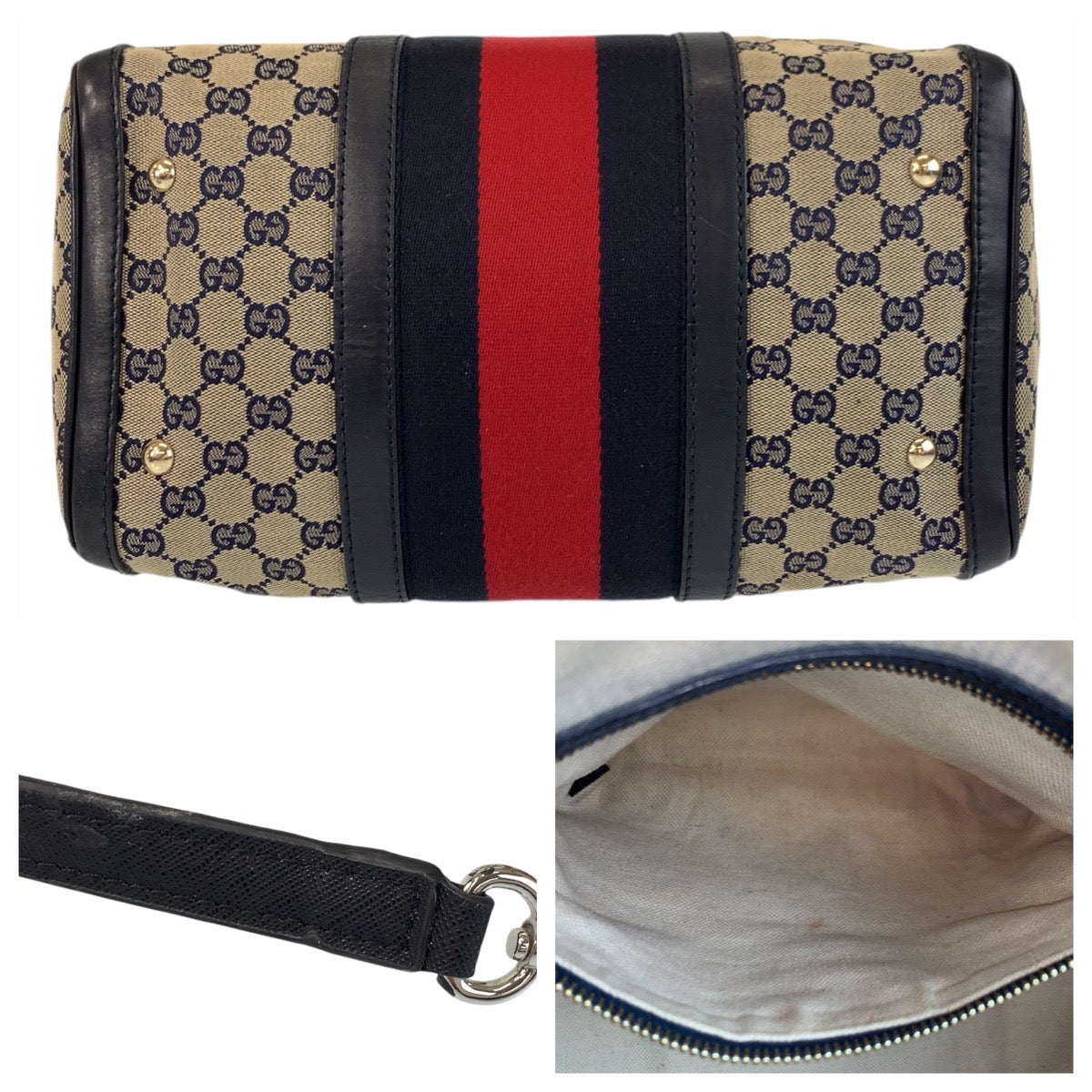 17050
GUCCI グッチ シェリーライン グレー ネイビー ゴールド金具 GGキャンバス / レザー 247205 ハンドバッグ ボストンバッグ ショルダーバッグ 2way レディース AB73
