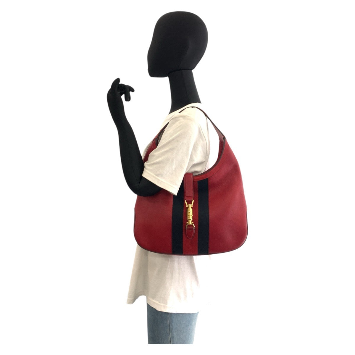 17051
GUCCI グッチ ジャッキー シェリーライン レッド ゴールド金具 レザー 365458 ホーボー ショルダーバッグ  レディース ABP78