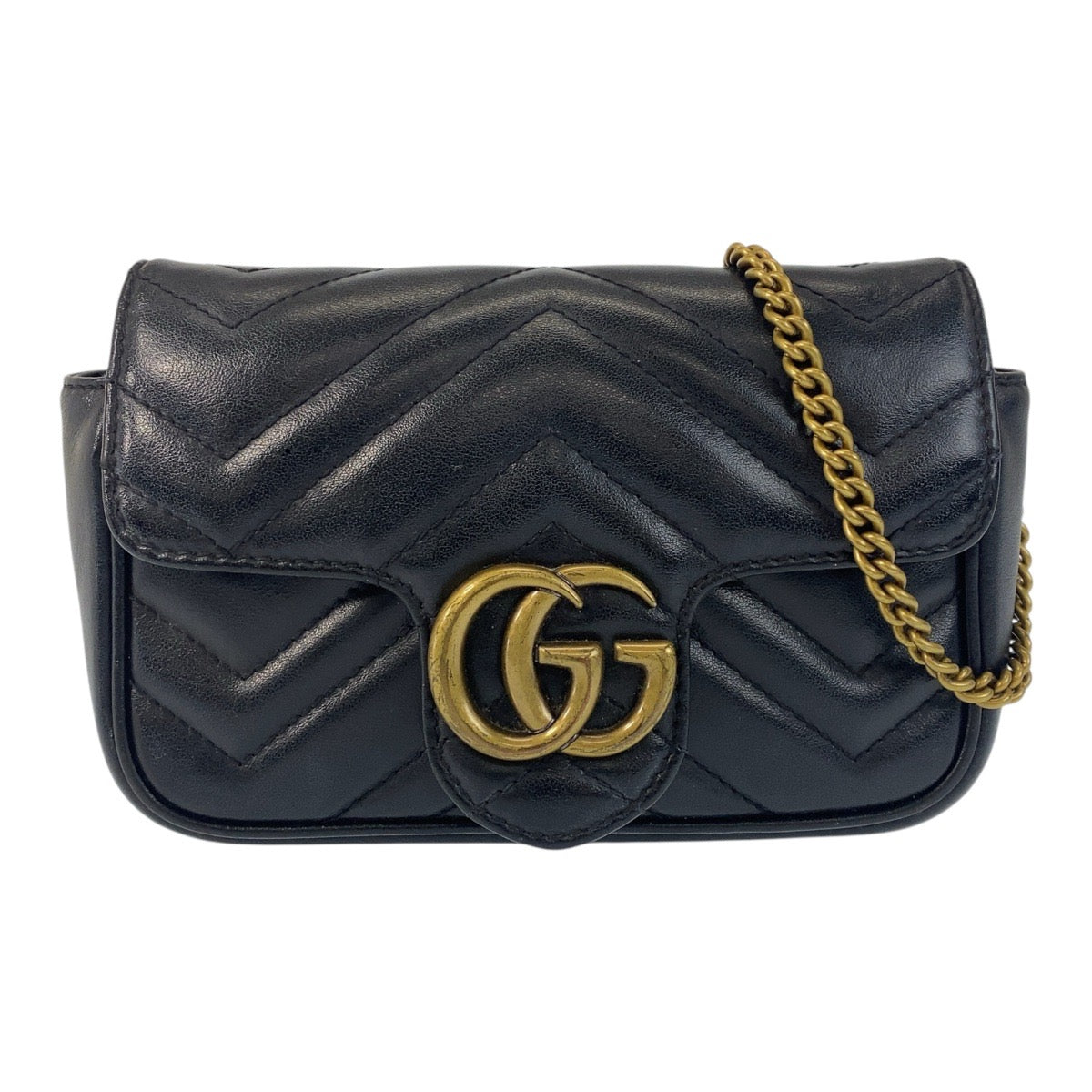 17052
GUCCI グッチ GGマーモント ブラック 黒 ゴールド金具 レザー 476433 チェーン ショルダーバッグ ポシェット  レディース
