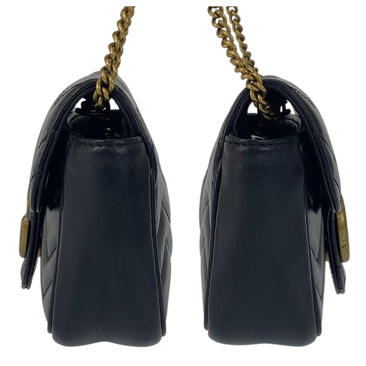 17052
GUCCI グッチ GGマーモント ブラック 黒 ゴールド金具 レザー 476433 チェーン ショルダーバッグ ポシェット  レディース