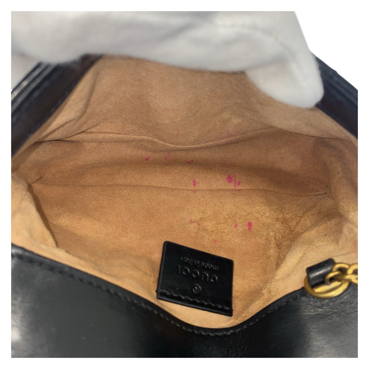 17052
GUCCI グッチ GGマーモント ブラック 黒 ゴールド金具 レザー 476433 チェーン ショルダーバッグ ポシェット  レディース