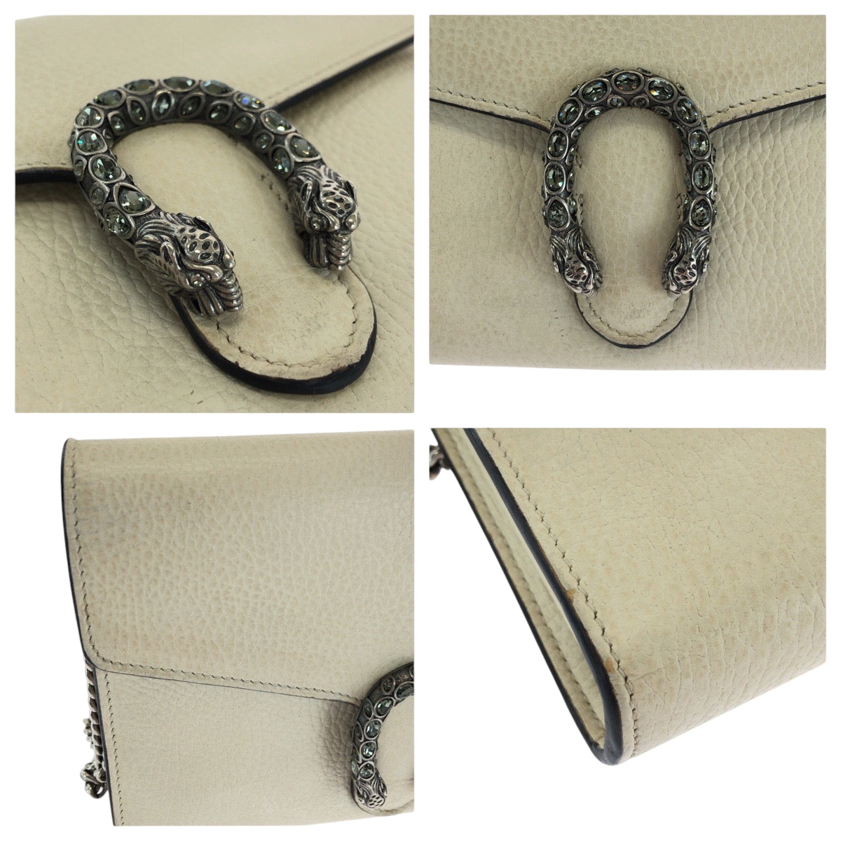 17053
GUCCI グッチ ディオニュソス ホワイト シルバー金具 レザー 401231 チェーンショルダーバッグ レディース AB74