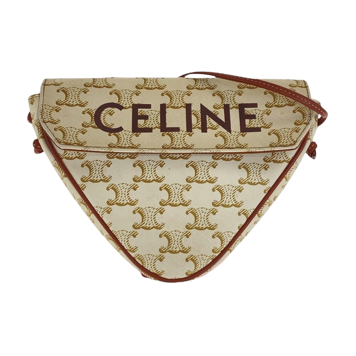 17054
CELINE セリーヌ トリオンフ トライアングル ベージュ ブラウン PVC 斜め掛け ショルダーバッグ ポシェット レディース ABP78