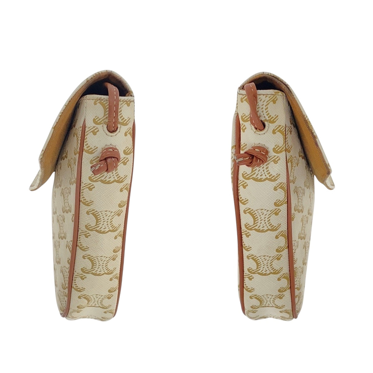 17054
CELINE セリーヌ トリオンフ トライアングル ベージュ ブラウン PVC 斜め掛け ショルダーバッグ ポシェット  レディース ABP78