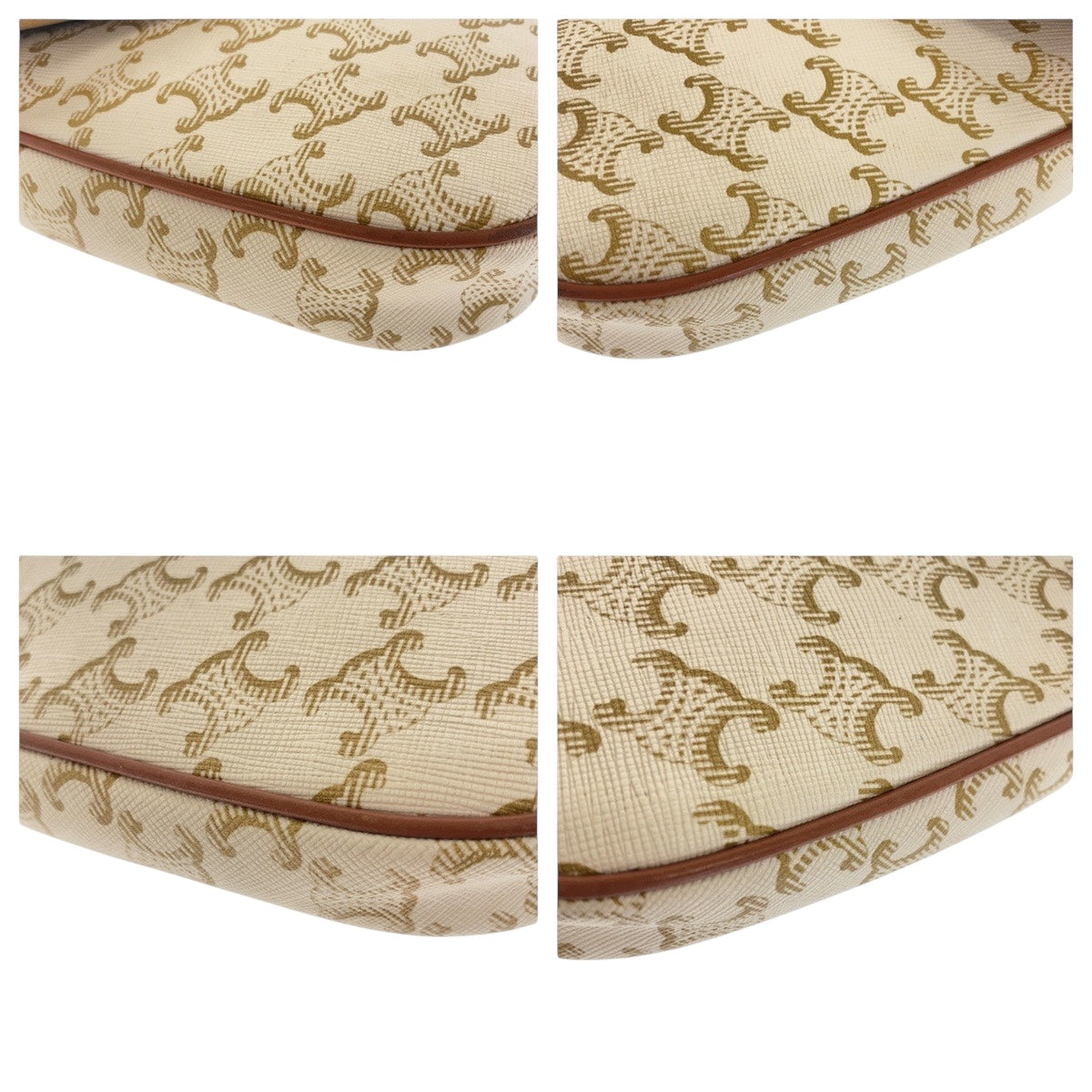 17054
CELINE セリーヌ トリオンフ トライアングル ベージュ ブラウン PVC 斜め掛け ショルダーバッグ ポシェット  レディース ABP78