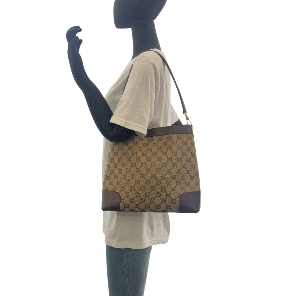 17058
GUCCI グッチ ベージュ ブラウン ゴールド金具 GGキャンバス / レザー 001 4231 ショルダーバッグ  レディース AB32