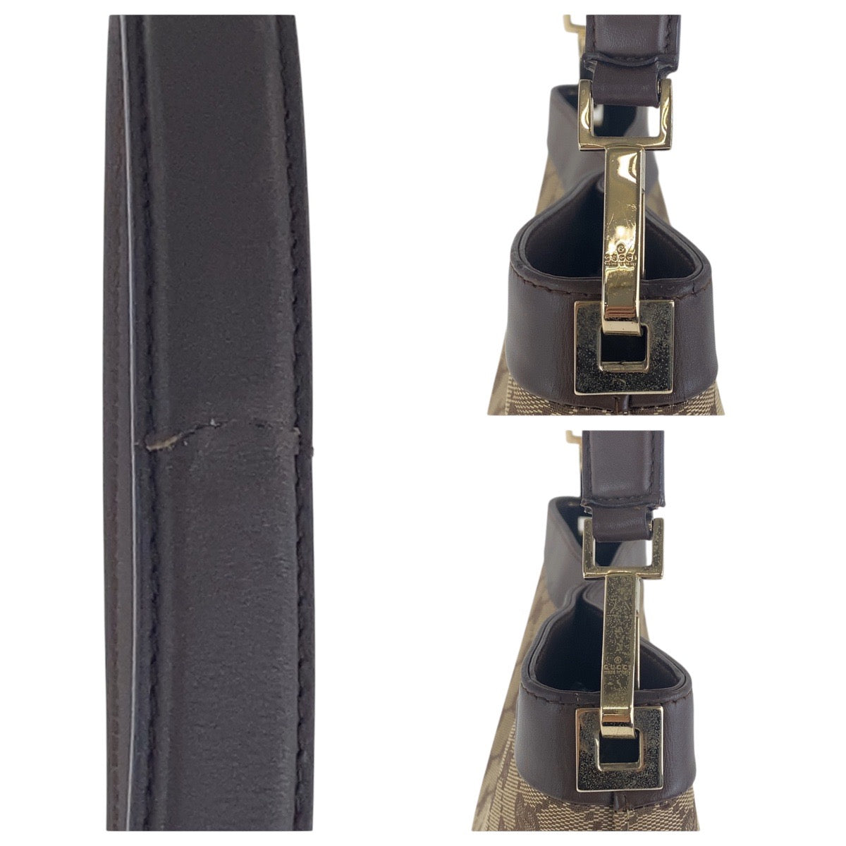 17058
GUCCI グッチ ベージュ ブラウン ゴールド金具 GGキャンバス / レザー 001 4231 ショルダーバッグ  レディース AB32