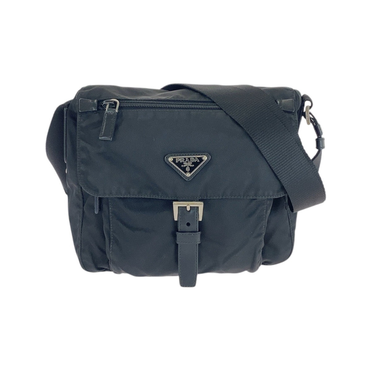 17059
PRADA プラダ テスート 三角ロゴプレート ブラック 黒 シルバー金具 ナイロン ショルダーバッグ メッセンジャーバッグ  メンズ ABP42
