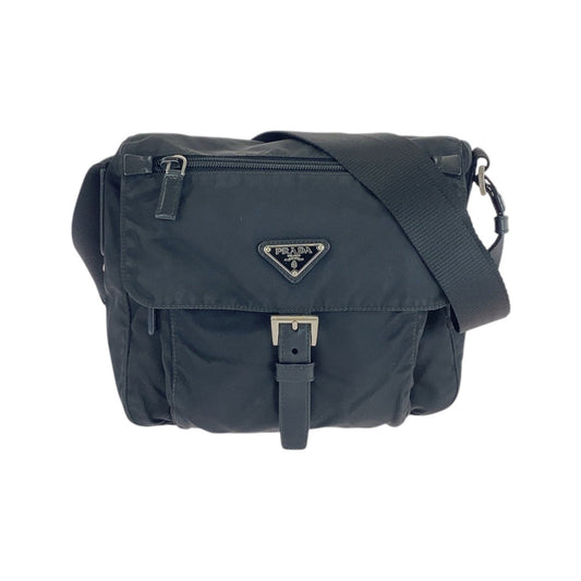 17059
PRADA プラダ テスート 三角ロゴプレート ブラック 黒 シルバー金具 ナイロン ショルダーバッグ メッセンジャーバッグ  メンズ ABP42