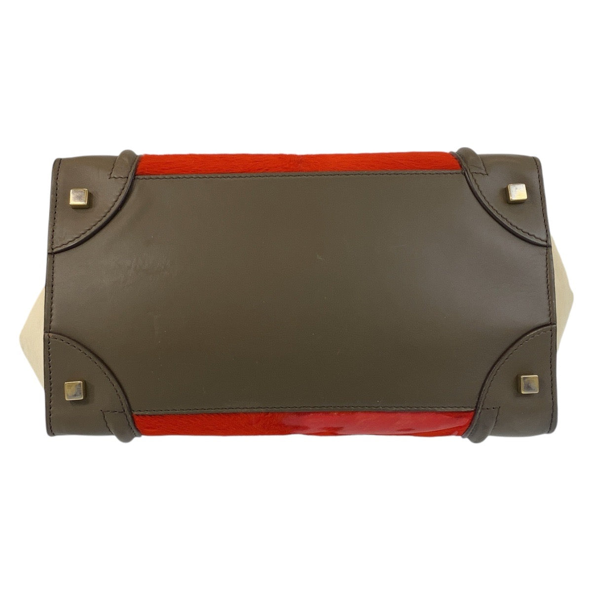 17061
CELINE セリーヌ ラゲージミニ オレンジ カーキ ベージュ ゴールド金具 ハラコ / レザー W GA-0172 ハンドバッグ トートバッグ レディース AB50