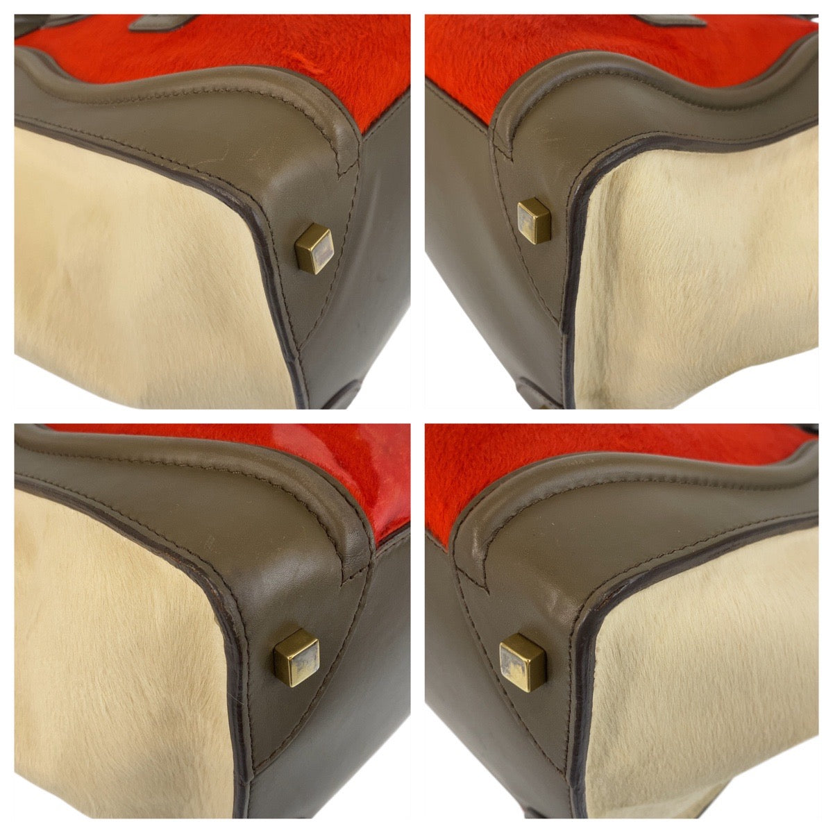 17061
CELINE セリーヌ ラゲージミニ オレンジ カーキ ベージュ ゴールド金具 ハラコ / レザー W GA-0172 ハンドバッグ トートバッグ レディース AB50