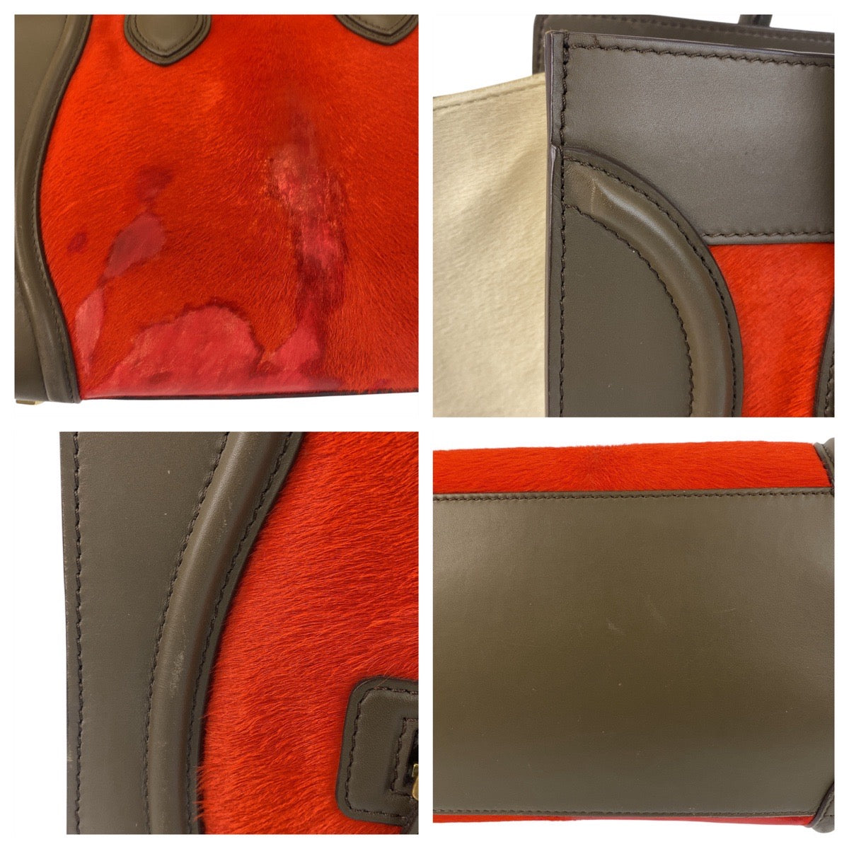 17061
CELINE セリーヌ ラゲージミニ オレンジ カーキ ベージュ ゴールド金具 ハラコ / レザー W GA-0172 ハンドバッグ トートバッグ レディース AB50