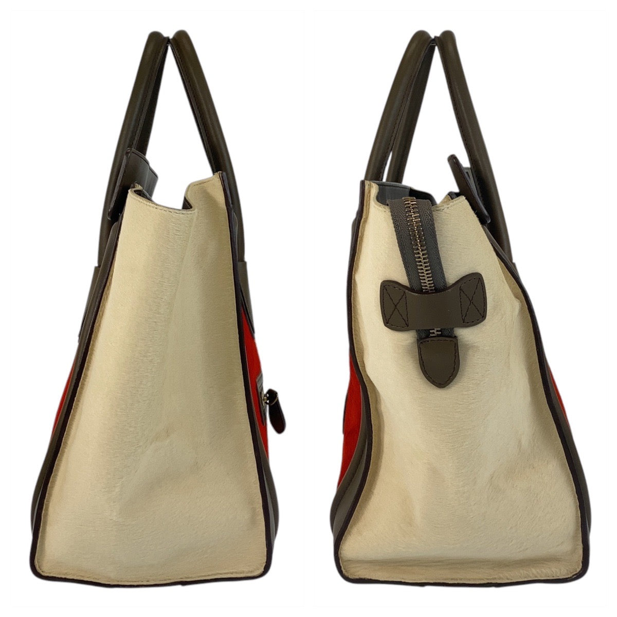 17061
CELINE セリーヌ ラゲージミニ オレンジ カーキ ベージュ ゴールド金具 ハラコ / レザー W GA-0172 ハンドバッグ トートバッグ レディース AB50