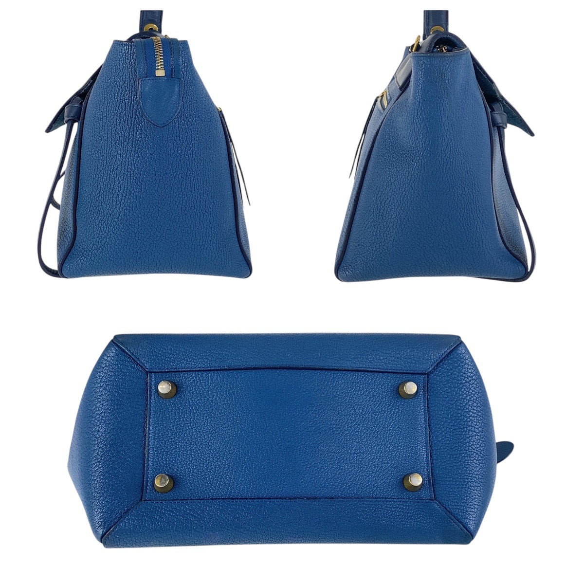 17062
CELINE セリーヌ ベルトバッグ バイカラー ブラー ネイビー ゴールド金具 レザー ハンドバッグ ショルダーバッグ 2WAY レディース AB69