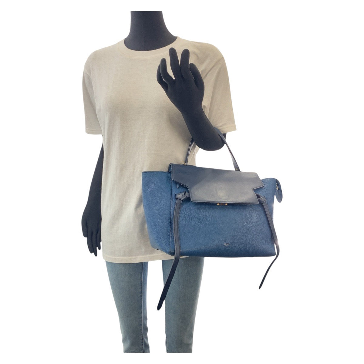 17062
CELINE セリーヌ ベルトバッグ バイカラー ブラー ネイビー ゴールド金具 レザー ハンドバッグ ショルダーバッグ 2WAY レディース AB69