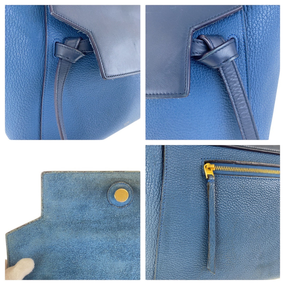 17062
CELINE セリーヌ ベルトバッグ バイカラー ブラー ネイビー ゴールド金具 レザー ハンドバッグ ショルダーバッグ 2WAY レディース AB69