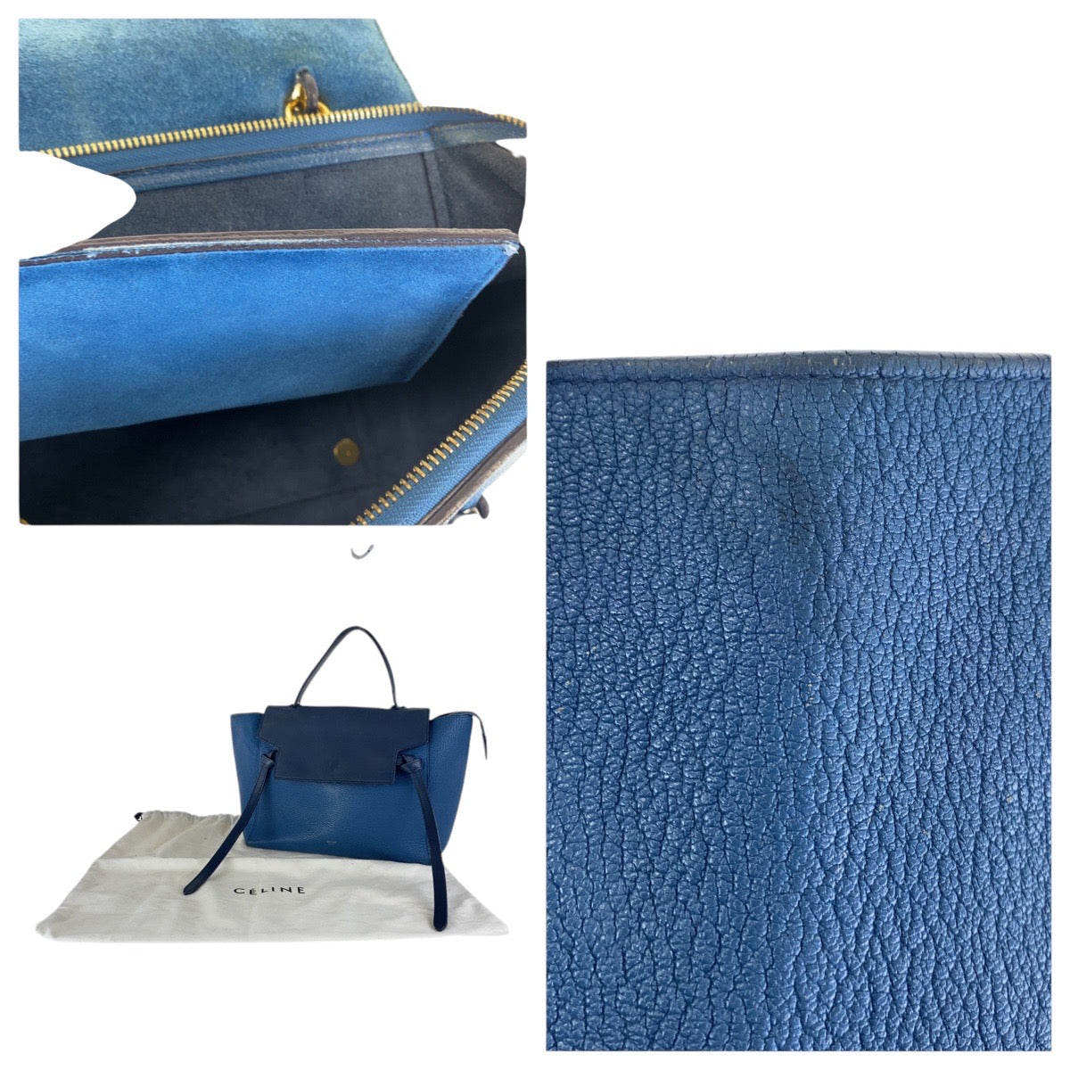 17062
CELINE セリーヌ ベルトバッグ バイカラー ブラー ネイビー ゴールド金具 レザー ハンドバッグ ショルダーバッグ 2WAY レディース AB69