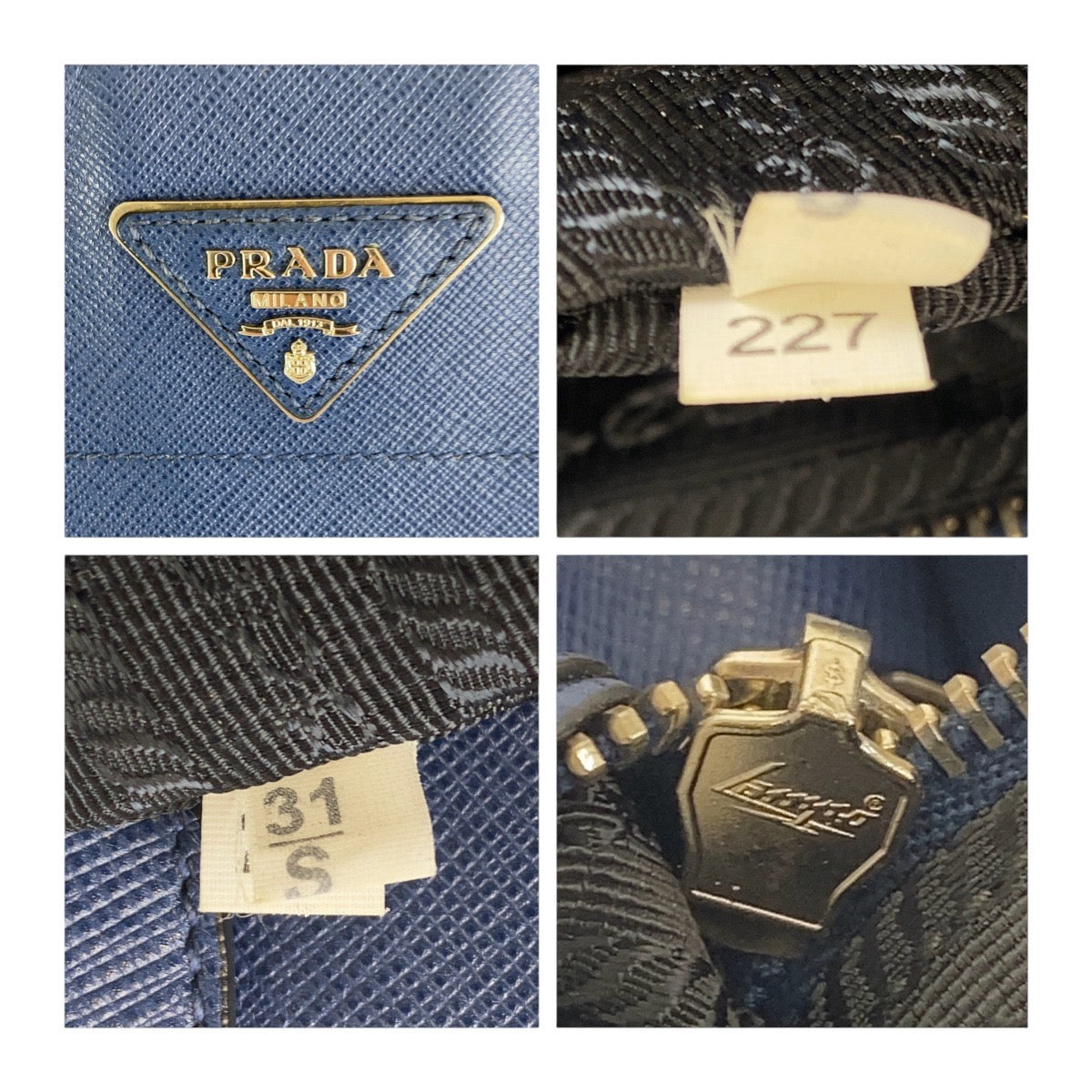 17063
PRADA プラダ サフィアーノ 三角ロゴプレート ネイビー シルバー金具 レザー 227 31/S トートバッグ ショルダーバッグ 男女兼用 レディース AB55