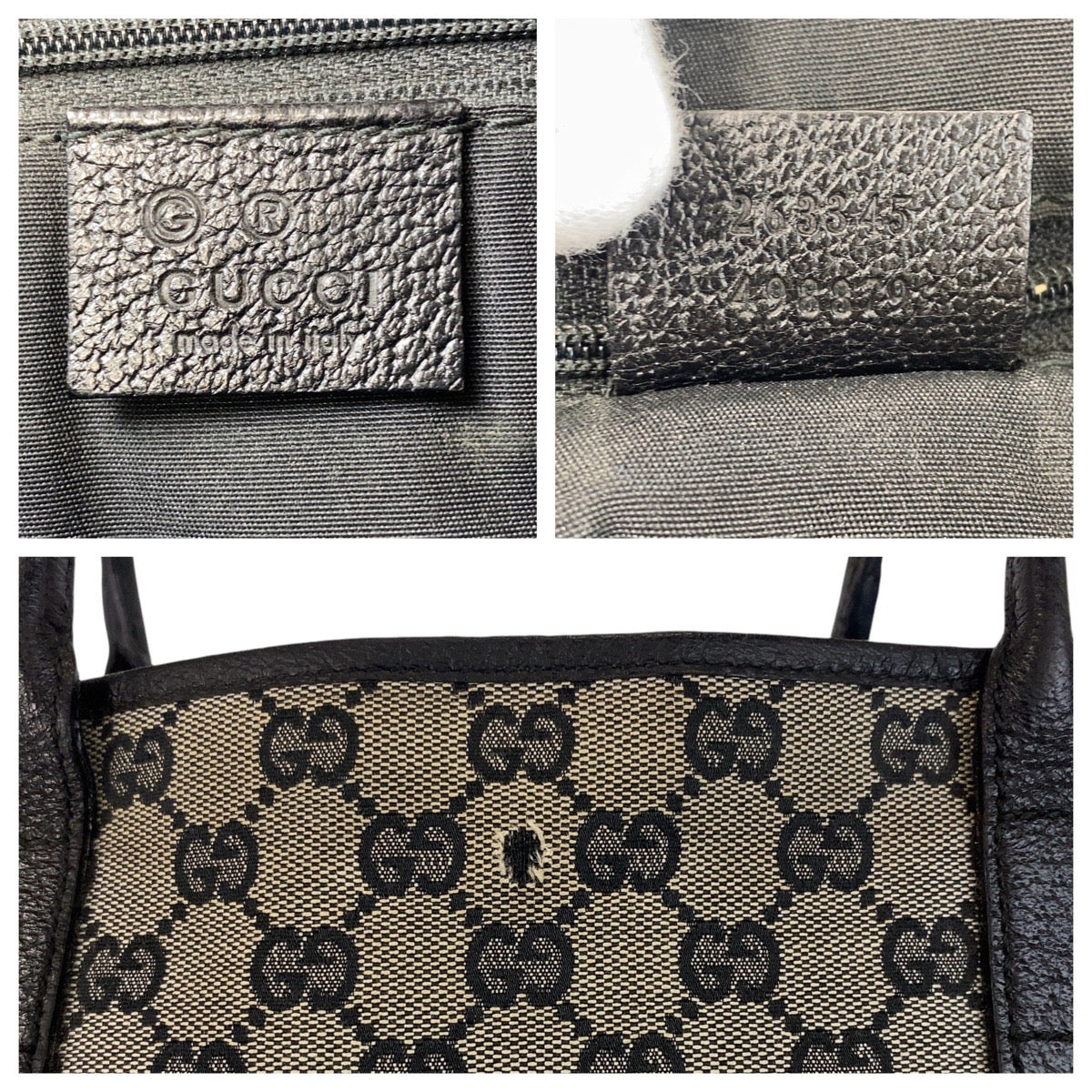 17064
GUCCI グッチ グレー ブラック 黒 GGキャンバス / レザー 263345 トートバッグ ショルダーバッグ  レディース AB28