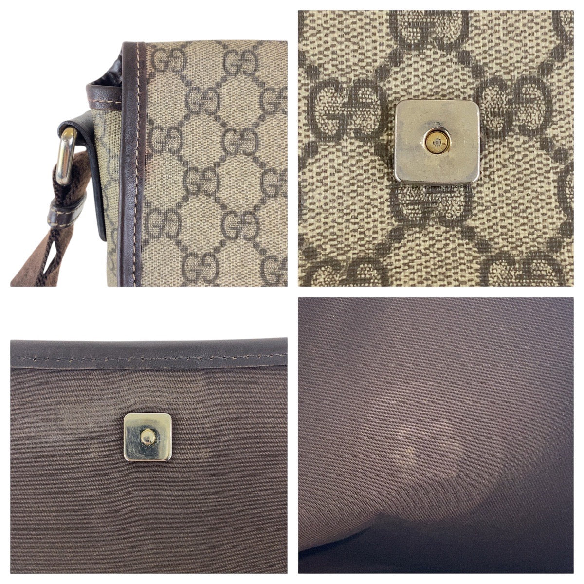 17065
GUCCI グッチ ベージュ ブラウン シルバー金具 GGスプリームキャンバス 223666 斜め掛け ショルダーバッグ 男女兼用  レディース