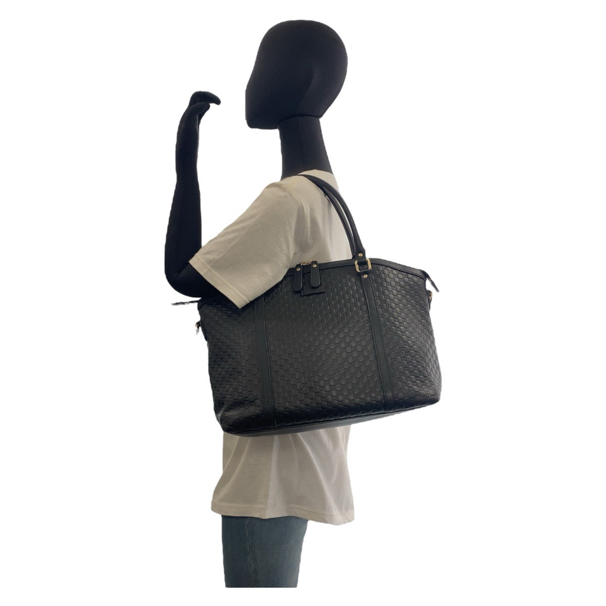 17066
GUCCI グッチ マイクログッチシマ ブラック 黒 ゴールド金具 レザー 449657 ハンドバッグ ショルダーバッグ  レディース AB64