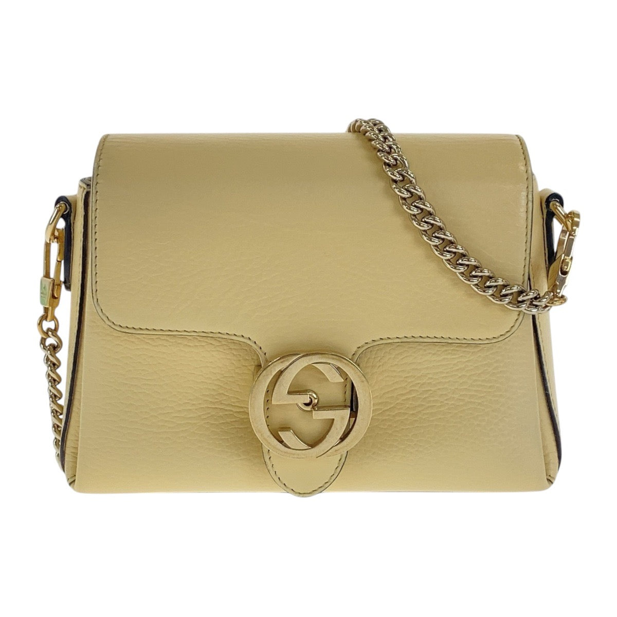 17067
GUCCI グッチ インターロッキング アイボリー ゴールド金具 レザー 607720 斜め掛け チェーン ショルダーバッグ レディース AB75