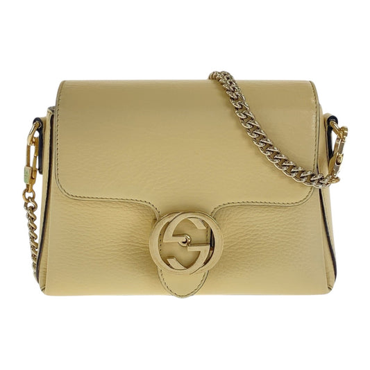 17067
GUCCI グッチ インターロッキング アイボリー ゴールド金具 レザー 607720 斜め掛け チェーン ショルダーバッグ レディース AB75