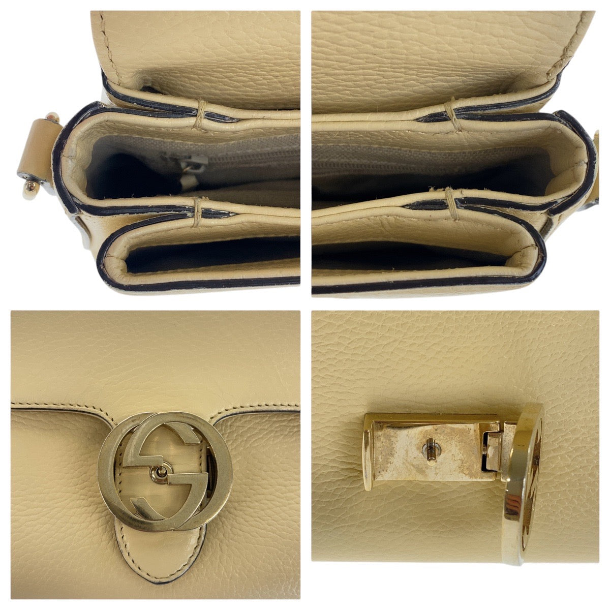 17067
GUCCI グッチ インターロッキング アイボリー ゴールド金具 レザー 607720 斜め掛け チェーン ショルダーバッグ  レディース AB75