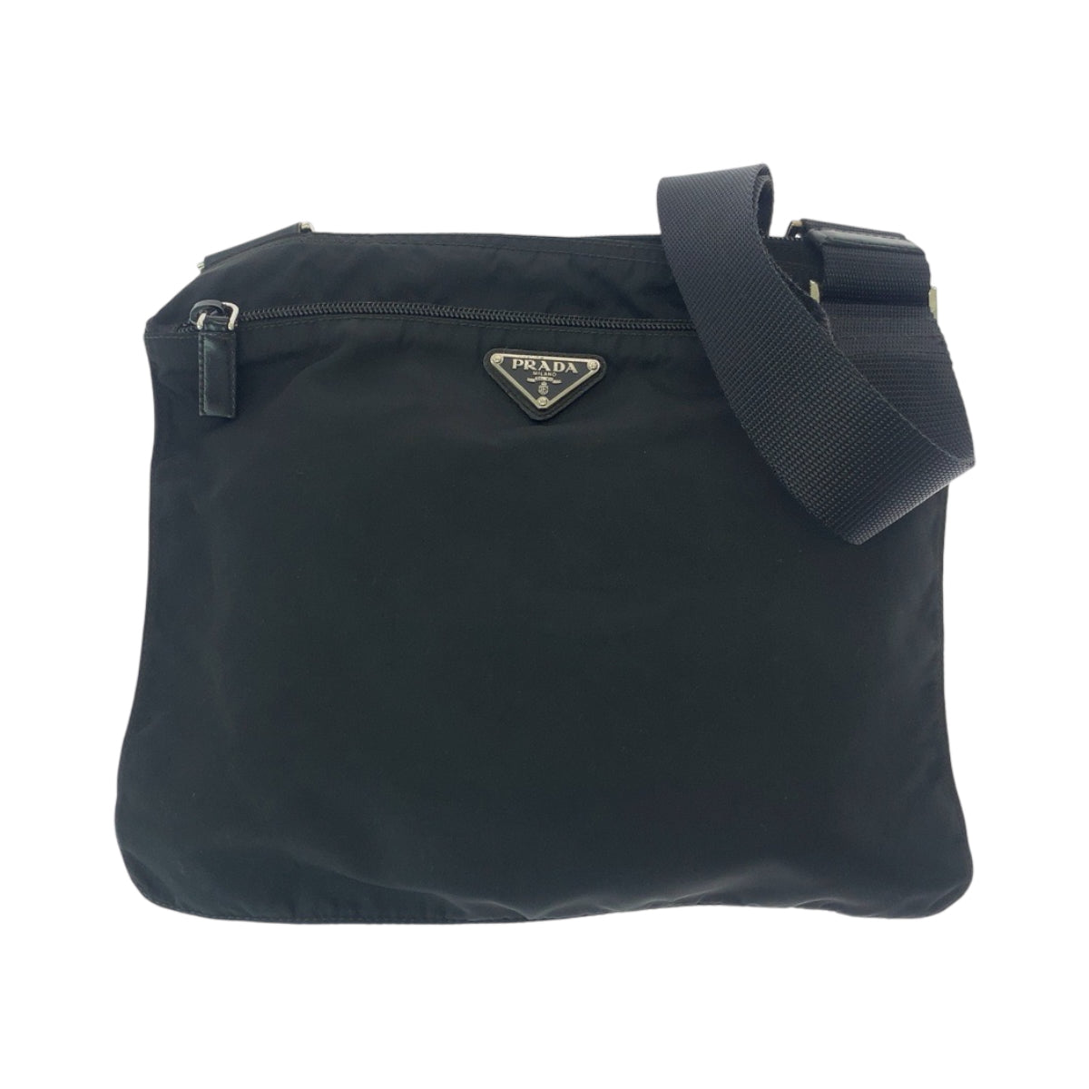 17069
PRADA プラダ テスート 三角ロゴプレート ブラック 黒 シルバー金具 ナイロン BT175Z ショルダーバッグ サコッシュ  メンズ ABP39