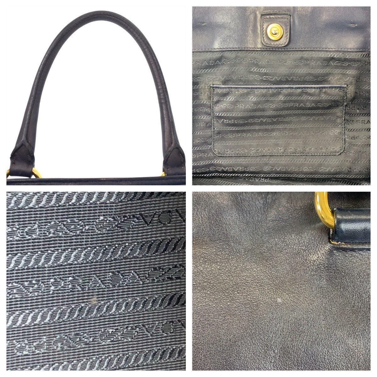 17070
PRADA プラダ ネイビー ゴールド金具 レザー トートバッグ ショルダーバッグ  レディース ABP55