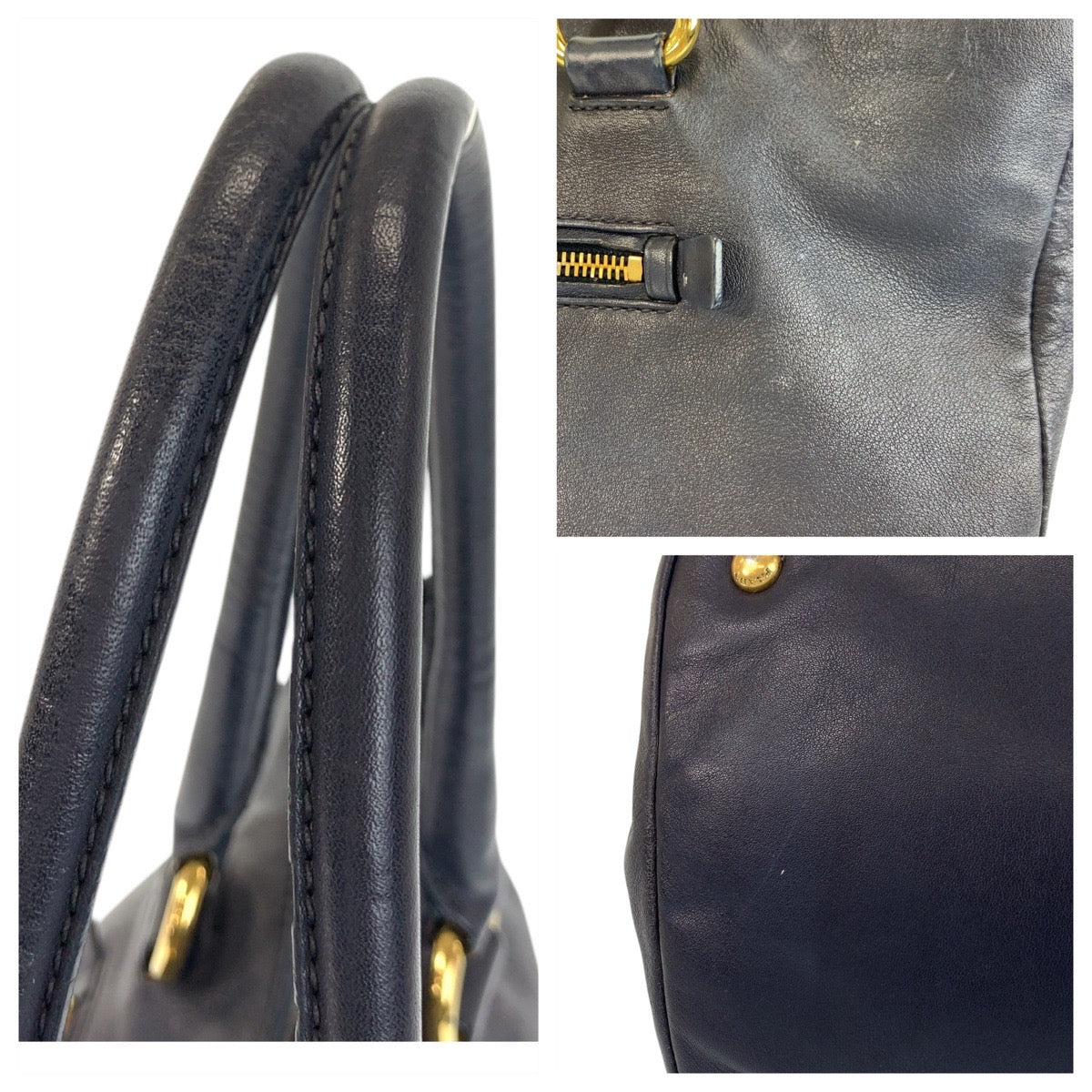 17070
PRADA プラダ ネイビー ゴールド金具 レザー トートバッグ ショルダーバッグ  レディース ABP55