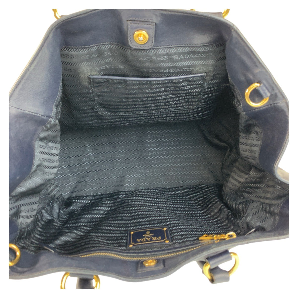 17070
PRADA プラダ ネイビー ゴールド金具 レザー トートバッグ ショルダーバッグ レディース ABP55