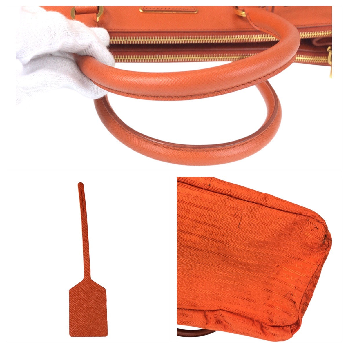 17072
PRADA プラダ サフィアーノ オレンジ ゴールド金具 レザー トートバッグ ハンドバッグ  レディース ABP63