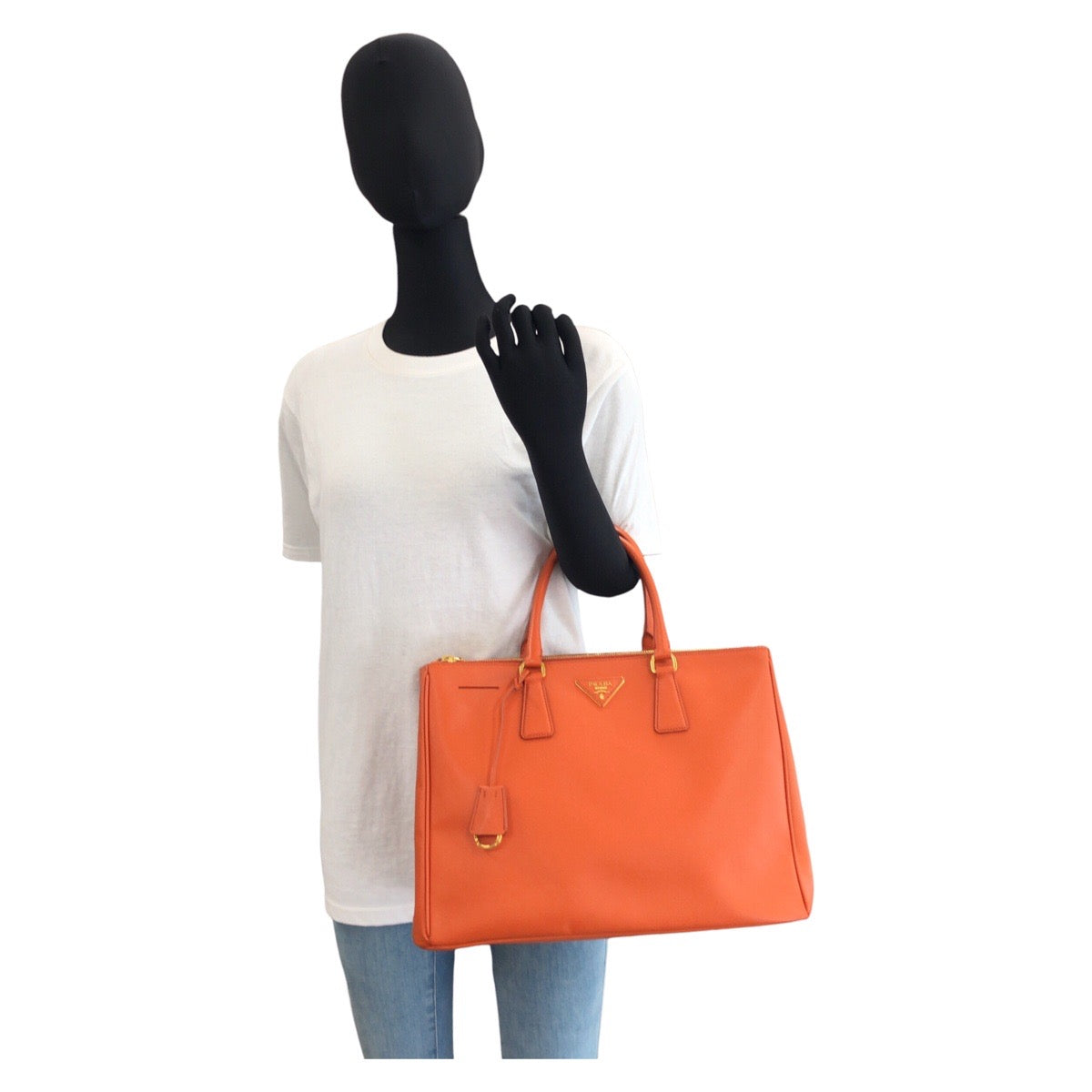 17072
PRADA プラダ サフィアーノ オレンジ ゴールド金具 レザー トートバッグ ハンドバッグ レディース ABP63