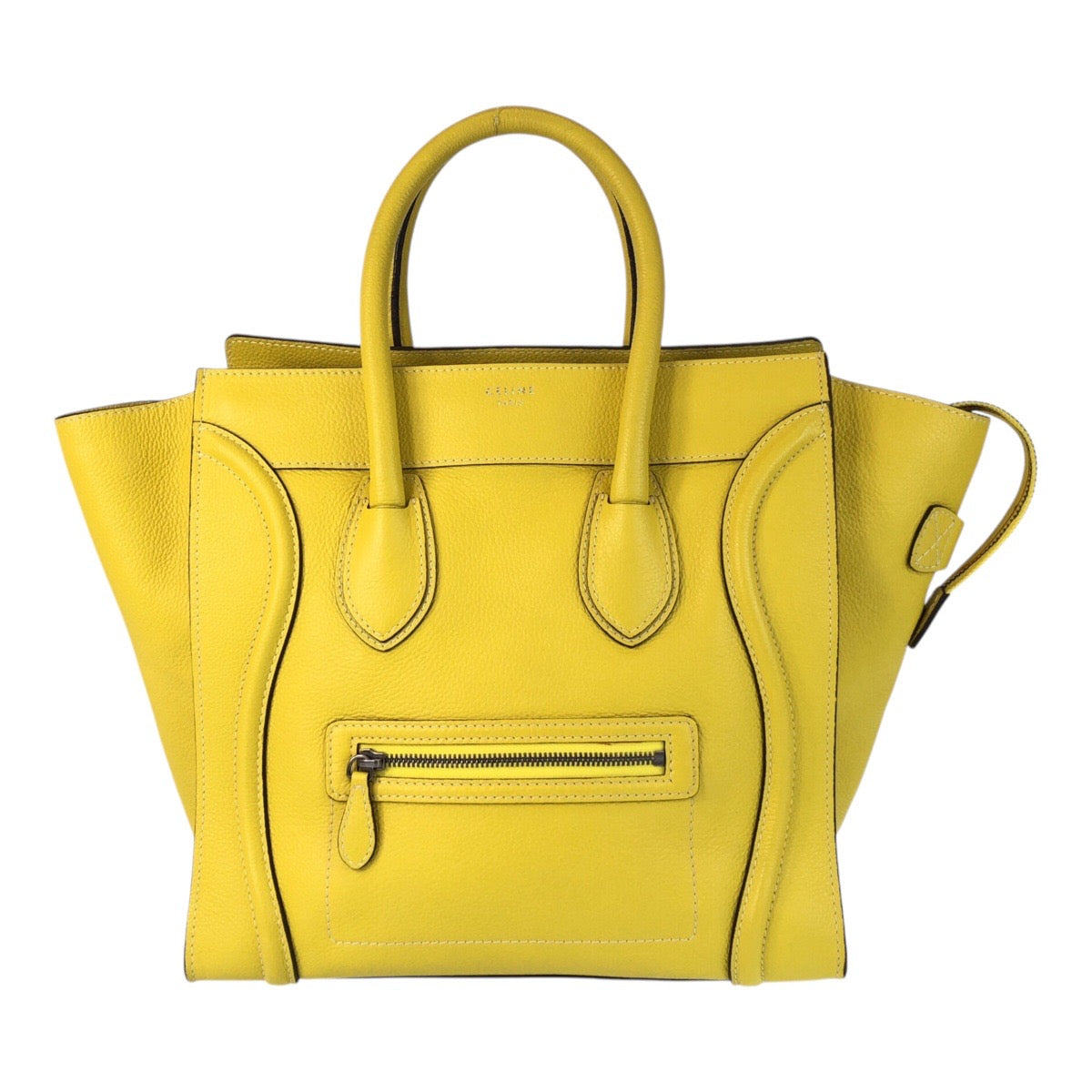 17077
CELINE セリーヌ ラゲージ ミニショッパー イエロー シルバー金具 レザー CU-1102 ハンドバッグ トートバッグ  レディース A85