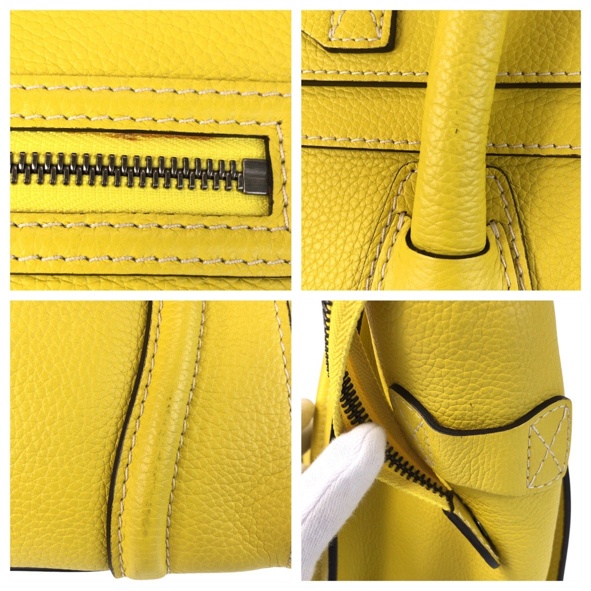 17077
CELINE セリーヌ ラゲージ ミニショッパー イエロー シルバー金具 レザー CU-1102 ハンドバッグ トートバッグ  レディース A85