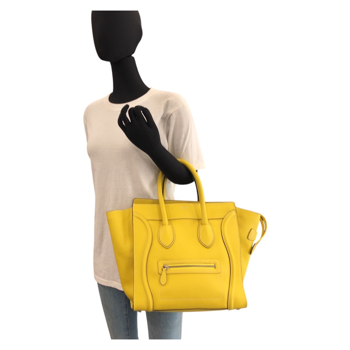 17077
CELINE セリーヌ ラゲージ ミニショッパー イエロー シルバー金具 レザー CU-1102 ハンドバッグ トートバッグ  レディース A85