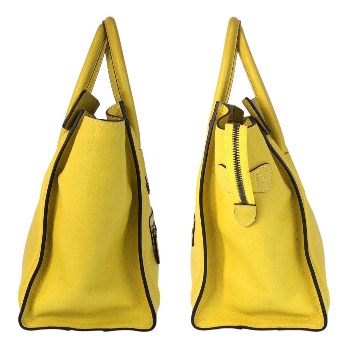 17077
CELINE セリーヌ ラゲージ ミニショッパー イエロー シルバー金具 レザー CU-1102 ハンドバッグ トートバッグ  レディース A85