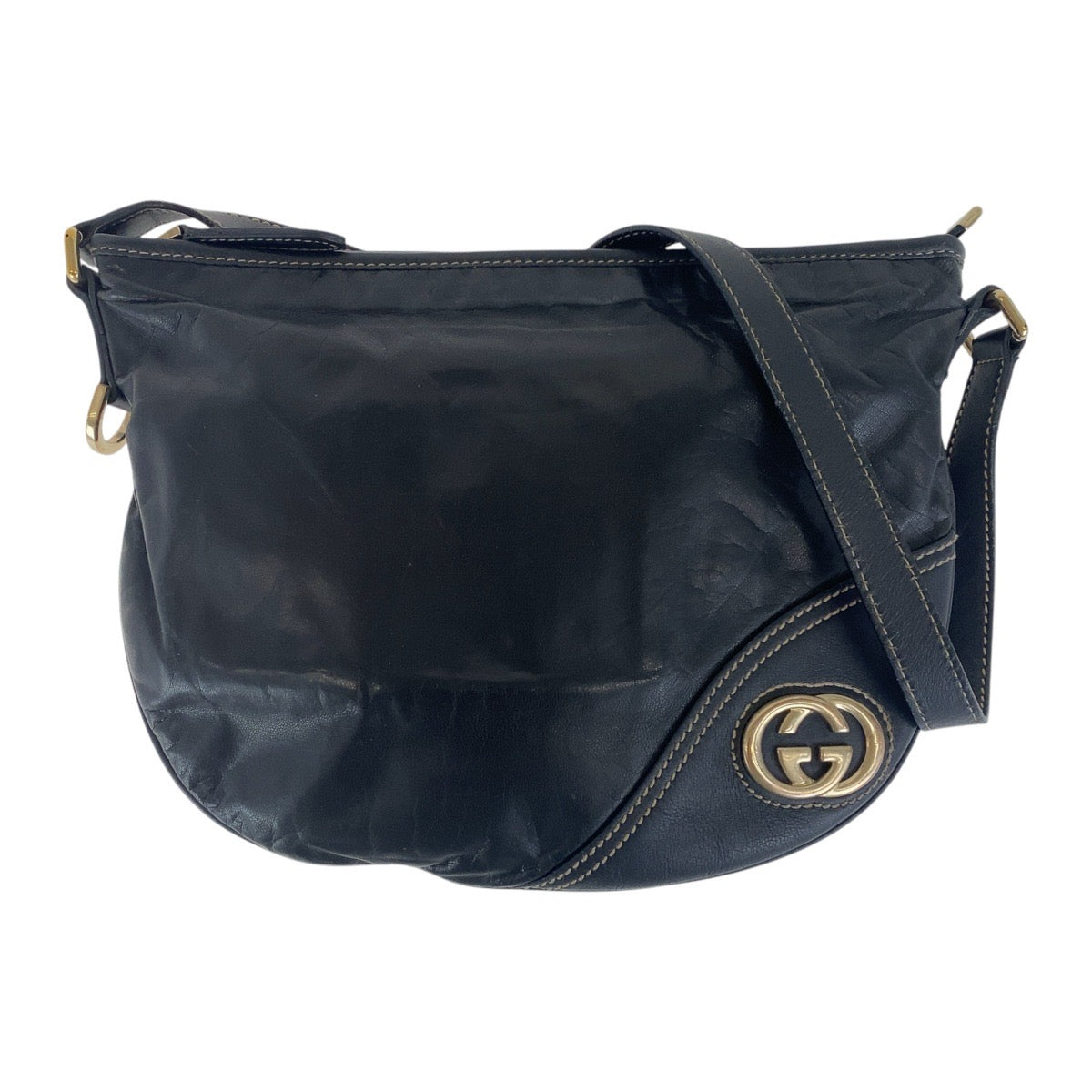 17078
GUCCI グッチ インターロッキング ブラック 黒 マルチカラー ゴールド金具 レザー 169998 斜め掛け ショルダーバッグ  レディース AB39