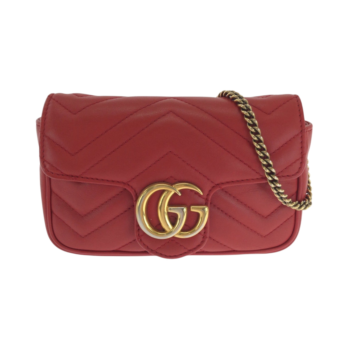 17079
GUCCI グッチ GGマーモント レッド ゴールド金具 レザー 476433 チェーンショルダーバッグ  レディース A76