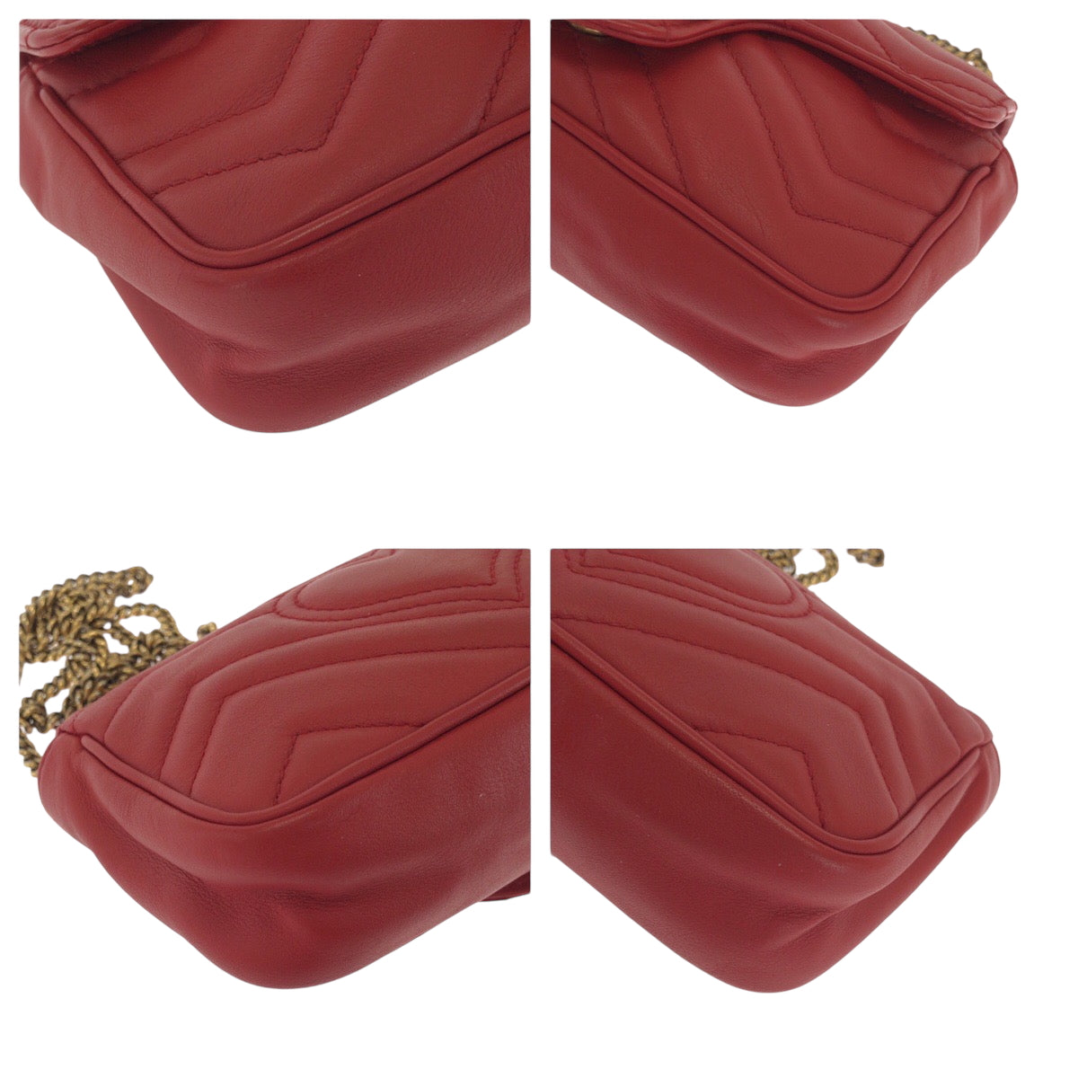 17079
GUCCI グッチ GGマーモント レッド ゴールド金具 レザー 476433 チェーンショルダーバッグ  レディース A76