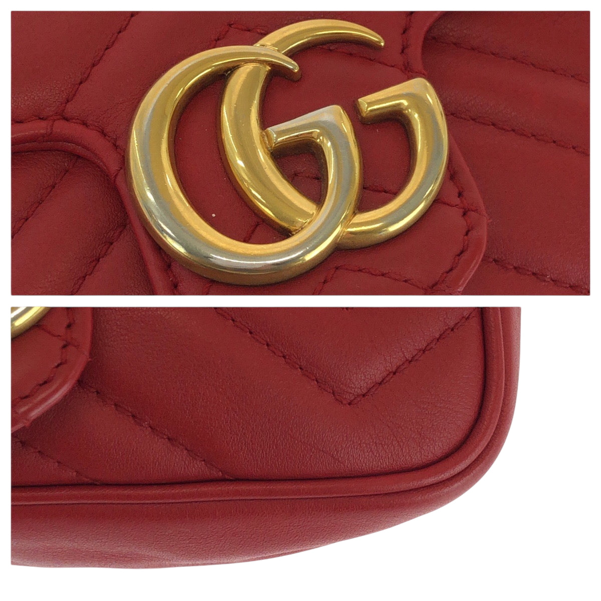 17079
GUCCI グッチ GGマーモント レッド ゴールド金具 レザー 476433 チェーンショルダーバッグ  レディース A76