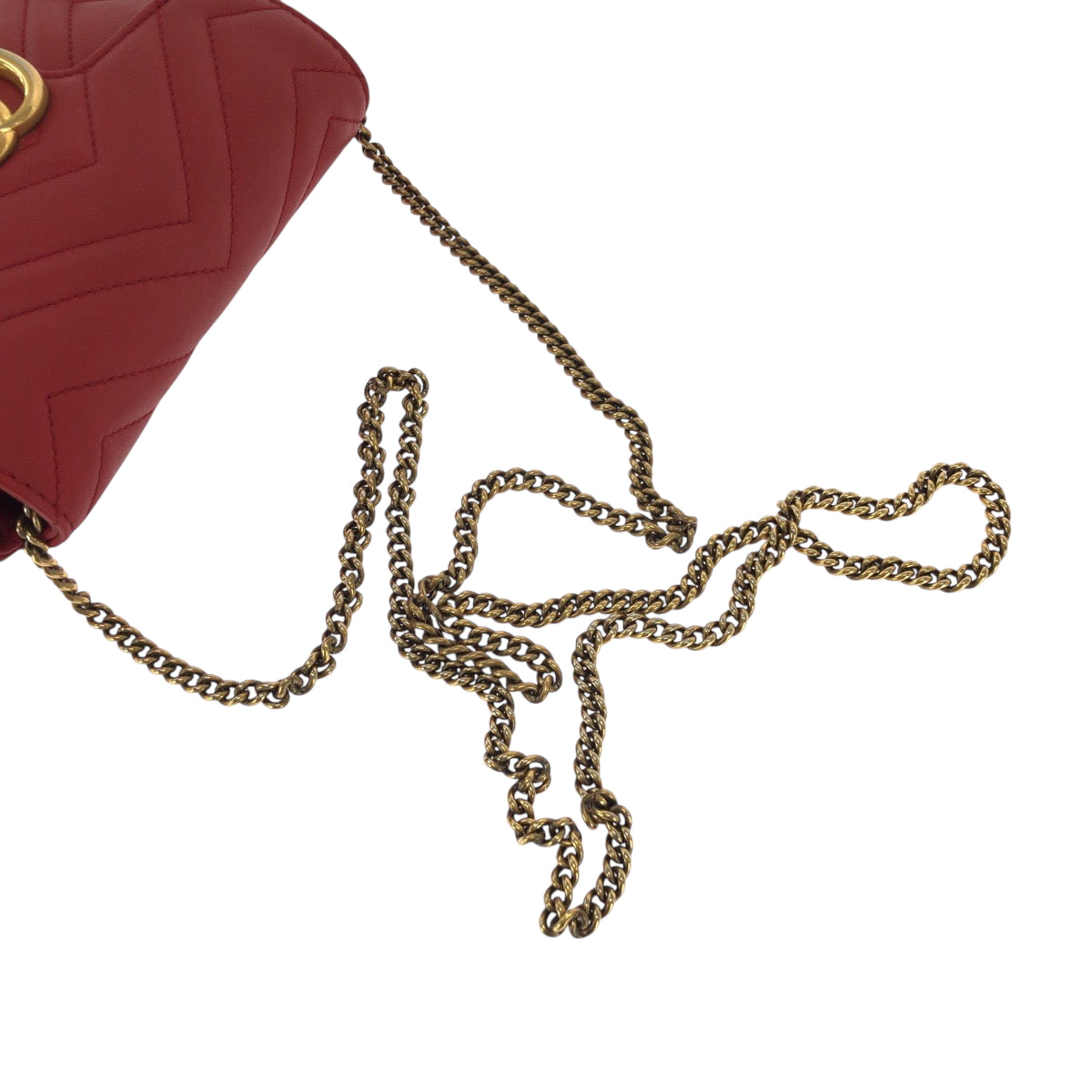 17079
GUCCI グッチ GGマーモント レッド ゴールド金具 レザー 476433 チェーンショルダーバッグ  レディース A76