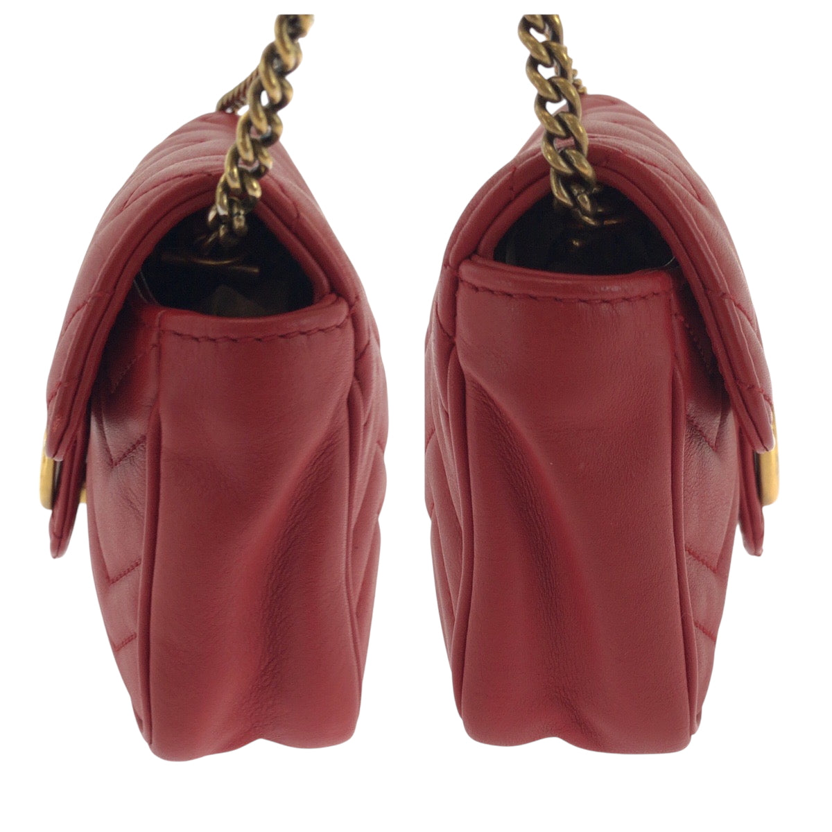 17079
GUCCI グッチ GGマーモント レッド ゴールド金具 レザー 476433 チェーンショルダーバッグ  レディース A76
