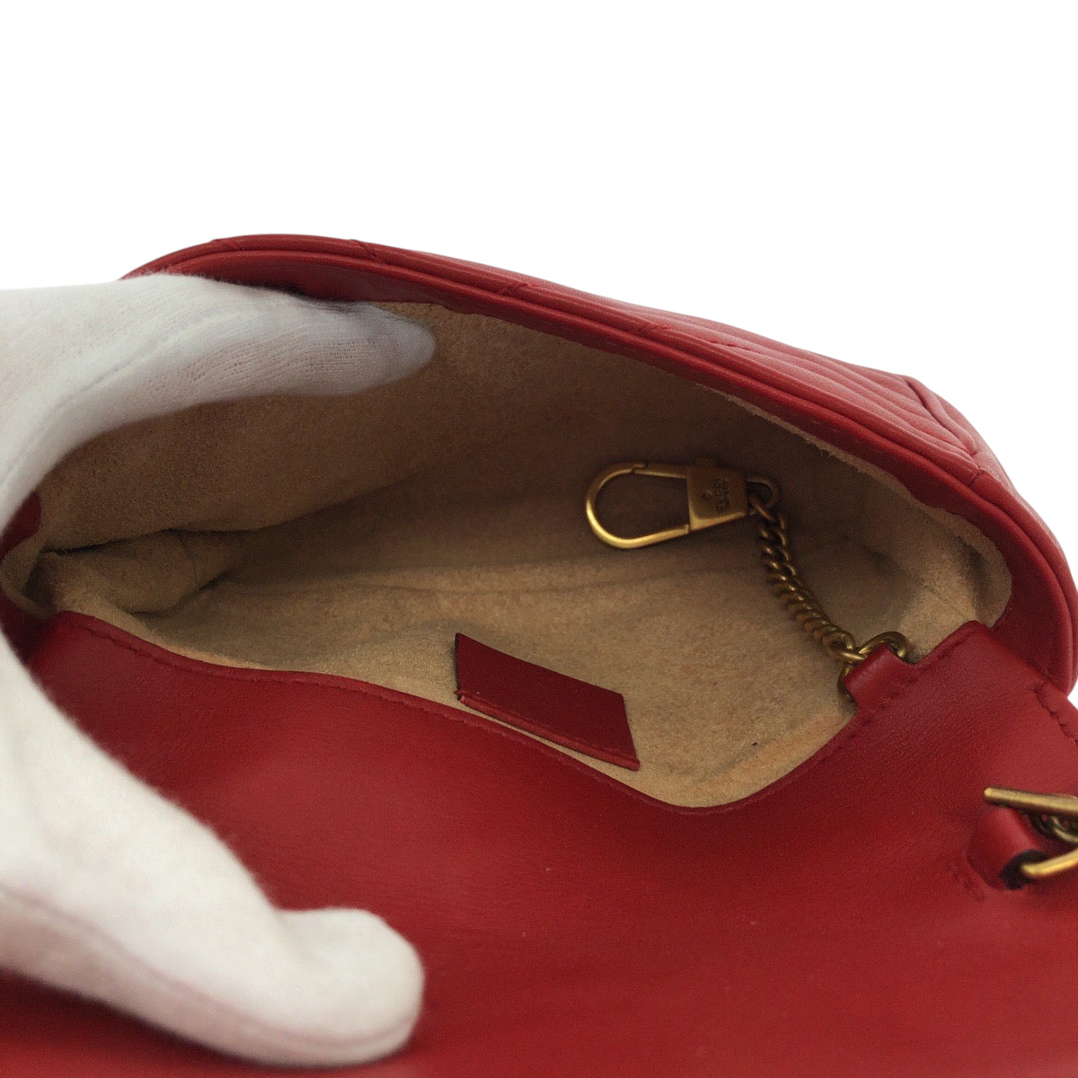 17079
GUCCI グッチ GGマーモント レッド ゴールド金具 レザー 476433 チェーンショルダーバッグ  レディース A76