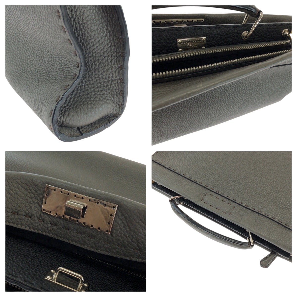 17081
FENDI フェンディ セレリア ピーカブー フィット グレー イエロー シルバー金具 レザー 7VA406 ショルダーバッグ ハンドバッグ 2way  メンズ A110