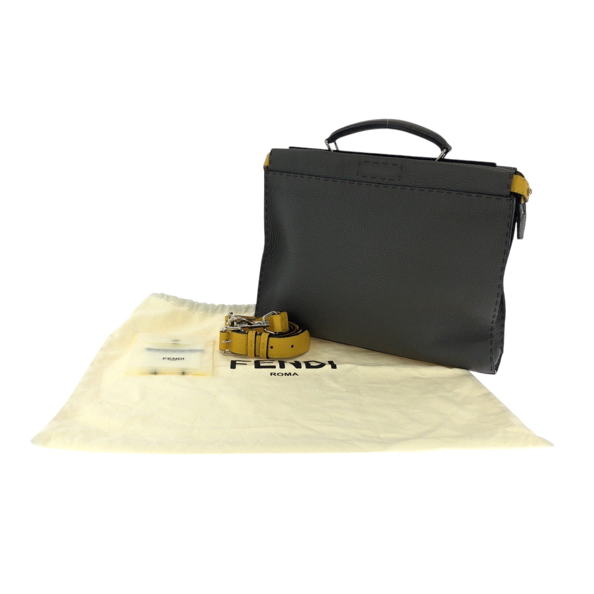 17081
FENDI フェンディ セレリア ピーカブー フィット グレー イエロー シルバー金具 レザー 7VA406 ショルダーバッグ ハンドバッグ 2way  メンズ A110