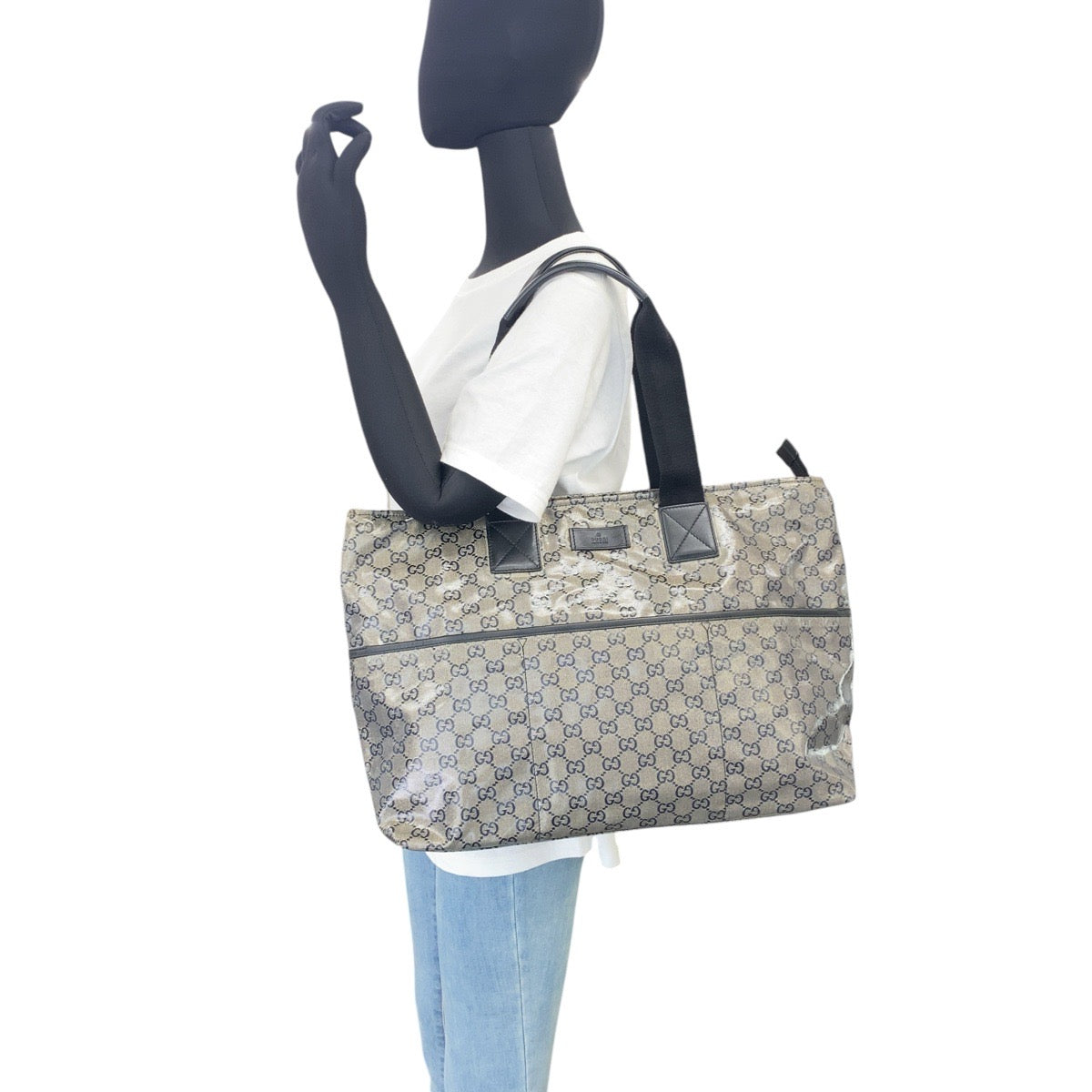 17082
GUCCI グッチ グレー ブラック コーティングキャンバス 155524 トートバッグ ショルダーバッグ レディース AB48